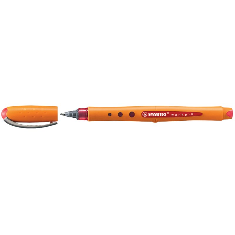 STABILO roller à encre worker fine, rouge, 0,3 mm, corps orange